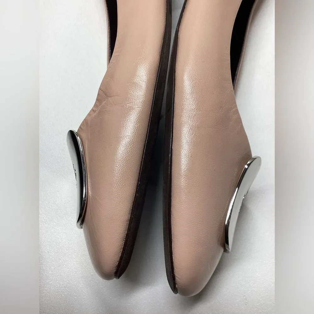 Tory Burch Georgia Leather Ballerina Pink Shoes Size 10.5